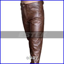 Men's Real Cowhide Brown Leather Classic Style Biker Pants/Trousers