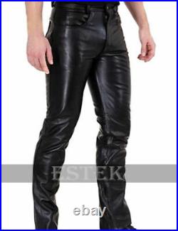 Men's Real Cowhide Leather 501 Levi's Style Pant Thigh Fit Classic Trousers