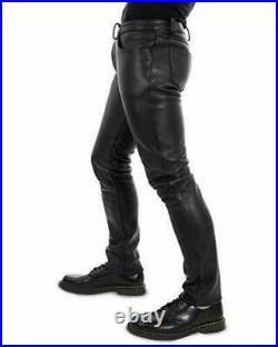 Men's Real Cowhide Leather 501 Levi's Style Pant Thigh Fit Jeans Trousers