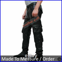 Men's Real Cowhide Leather Bikers Cargo Pants Bikers Pants With Cargo Pockets