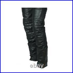 Men's Real Cowhide Leather Bikers Pants Leather Quilted Panels Bikers Pants