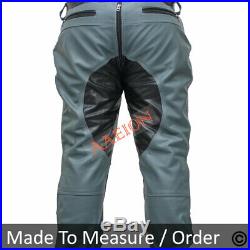 Men's Real Cowhide Leather Bikers Pants Quilted Panels & Contrast Leather Pants