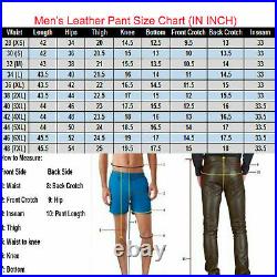 Men's Real Cowhide Leather Brown Wax 501 Levis Style Slim Fit Vintage Look Pants