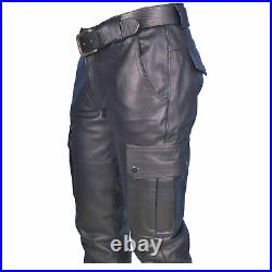 Men's Real Cowhide Leather Cargo Pants Bikers Pant With Cargo Pockets