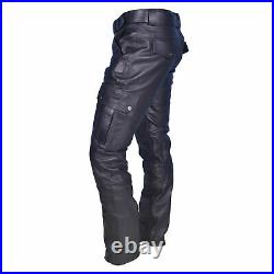Men's Real Cowhide Leather Cargo Pants Bikers Pants With Cargo Pockets