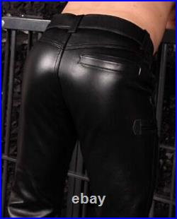 Men's Real Cowhide Leather Carpenter Double Zips Front Pants Bikers / Bluf Pants