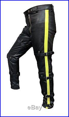 Men's Real Cowhide Leather Carpenter Pants Restraint Leather Gay Pants PAW LOGO