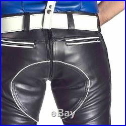 Men's Real Cowhide Leather Double Zips Pants BLUF Pants Bikers Leather Pant