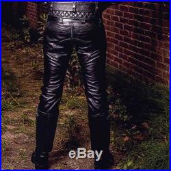 Men's Real Cowhide Leather Double Zips Pants BLUF Pants Bikers Leather Pants