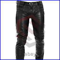 Men' s Real Cowhide Leather Double Zips Pants Gay Interest BLUF Jeans Trouser
