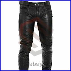Men's Real Cowhide Leather Double Zips Pants Gay Interest BLUF Jeans Trouser