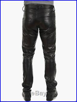 Men's Real Cowhide Leather Levi's 501 Style Pants 5 Pockets Bikers Leather Pants