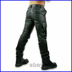Men's Real Cowhide Leather Pant Cargo Pockets Trousers Pants Jeans Party Wears