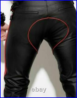 Men's Real Cowhide Leather Pant Stylish Biker Slim Fit Leder Breeches Trousers