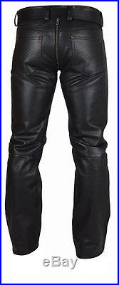 Men's Real Cowhide Leather Pants Double Slider Gay Pants With FREE LEATHER BELT