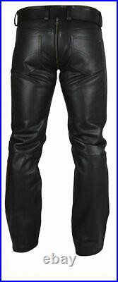 Men's Real Cowhide Leather Pants Double Zipped Leather Gay Pants Sale Price