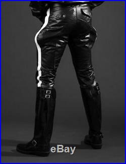 Men's Real Cowhide Leather Pants Jeans Trousers Punk Pants Bikers LP010