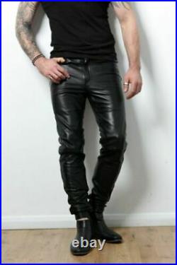 Men's Real Cowhide Leather Slim Fit Bottom Zipper Outrageously Biker Pant