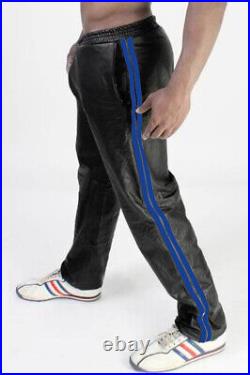 Men's Real Cowhide Leather Sweatpants Jogging / Workout Pants With Color Stripes