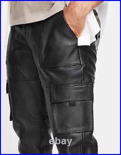 Men's Real Genuine Lambskin Leather Trouser pants Black Leather Biker pants UK30