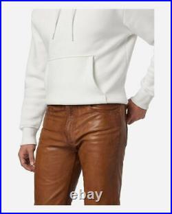 Men's Real Lambskin Brown Leather Stylish Wear Slim Fit Pant Causal Genuine Pant