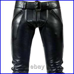 Men's Real Lambskin Leather Double Zips Pants Gay Cowhide Interest BLUF Jeans