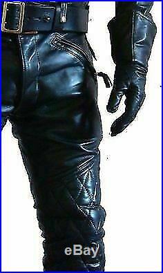 Men's Real Leather Biker Double Zipper Motorcycle Black Gay BLUFF Pants LPL01