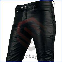 Men's Real Leather Biker Pant Levis 501 Style Slim Fit Luxury Jeans Trousers