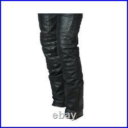 Men's Real Leather Biker Quilted Pants Zipped Pockets Motorcycle Leather Pants
