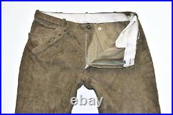 Men's Real Leather Biker Straight Belted Brown Pants Trousers Size W39 L27