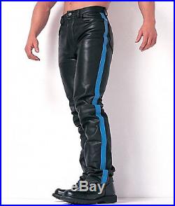 Men's Real Leather Bikers 5 Pockets Pants Available In 3 Colours Leather Stripe