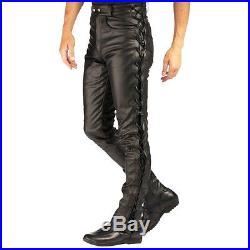 Men's Real Leather Bikers Laces Up Pants Laces Up Trousers