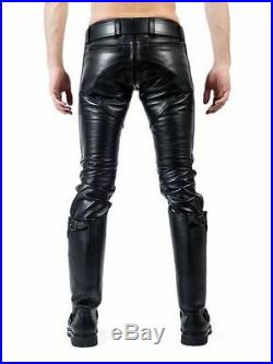 Men's Real Leather Bikers Pants Double Zips Bluf Pants WITH / WITHOUT Back Zip
