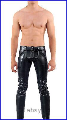 Men's Real Leather Bikers Pants Double Zips Pants With / W. OUT B. ZIP BLUF Pants