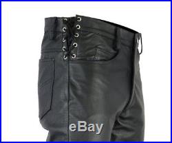 Men's Real Leather Bikers Pants Laces Up Waist Pants WITH FREE LEATHER BELT