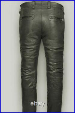 Men's Real Leather Bikers Pants Leather Quilted Knees Panels Bikers Pants