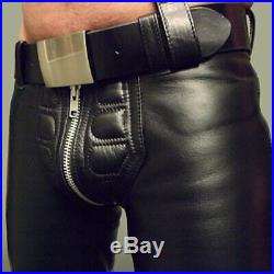 Men's Real Leather Bikers Pants Quilted Panel Front Pants