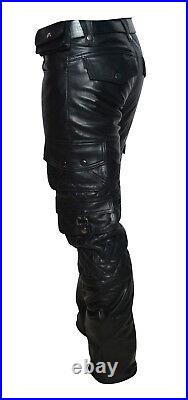 Men's Real Leather Bikers Pants With Quilted Panels And Cargo Pockets M. TO. ORDER