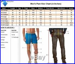 Men's Real Leather Bikers Pants With Quilted Panels And Cargo Pockets Trousers