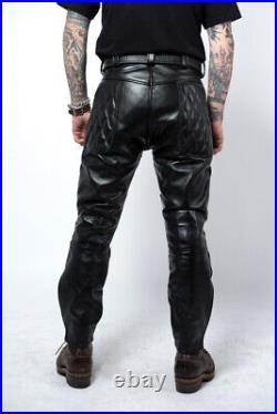 Men's Real Leather Bikers Pants With Quilted Panels Bikers Leather BLUF Pants