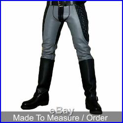 Men's Real Leather Bikers Quilted Pants With / Without Back Zip BLUF Grey Pants