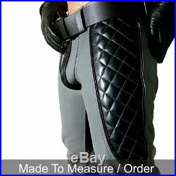 Men's Real Leather Bikers Quilted Pants With / Without Back Zip BLUF Grey Pants