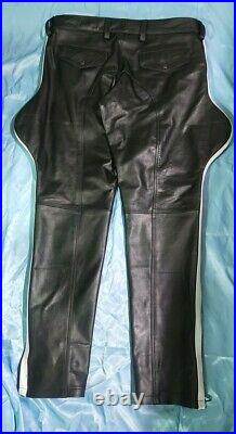 Men's Real Leather Breeches / Jodhpurs Black Leather Breeches With White Stripes
