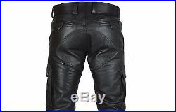 Men's Real Leather Cargo Pants Bikers Trousers WITH FREE LEATHER BELT