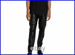 Men's Real Leather Cargo Pants Trouser Bikers Jeans Jogging Schwarz Lederhosen