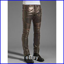 Men's Real Leather Cargo Quilted Panels Pants Bikers Cargo Pants Designer Brand