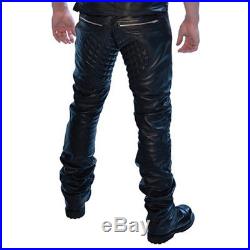 Men's Real Leather Carpenter Pants With Quilted Panels Quilted Sailor Pants