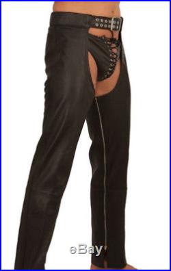 Men's Real Leather Chaps With Leather Brief / Leather Gay Chaps / Bikers Chaps
