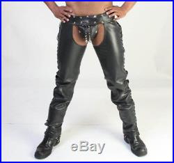 Men's Real Leather Laced Up Chaps Nailed Leather Breif / Gay Chaps / Laced Chaps