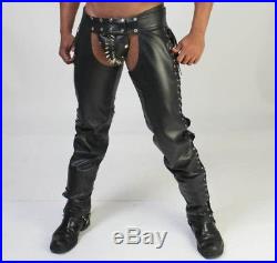 Men's Real Leather Laced Up Chaps Nailed Leather Breif / Gay Chaps / Laced Chaps